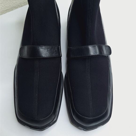 Bally Sock Boots Rare Leather Square Toe Men's 7 Women's 9 Italy Goth Industrial - Picture 3 of 16